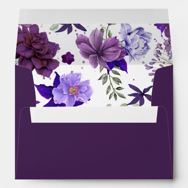 Plum and Violet Elegant Floral Wedding Envelopes (Back (Bottom))