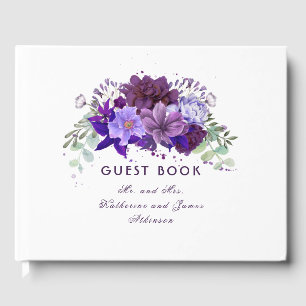 Plum and Violet Purple Floral Elegant Wedding Guest Book