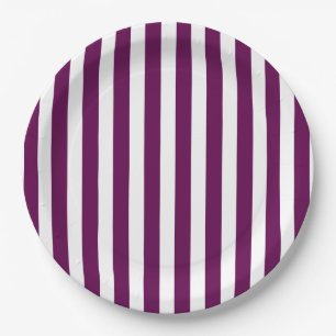 Plum and white candy stripes paper plate