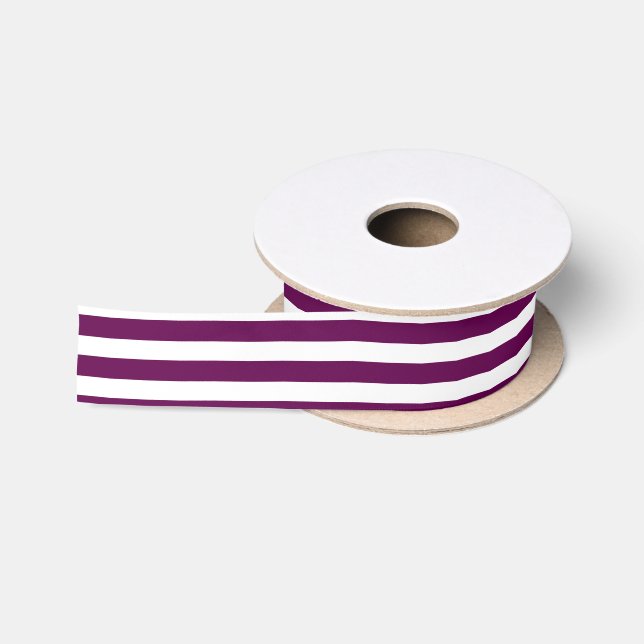 Plum and white candy stripes satin ribbon (Spool)