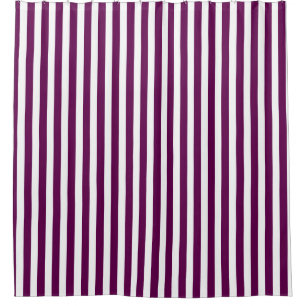 Plum and white candy stripes shower curtain