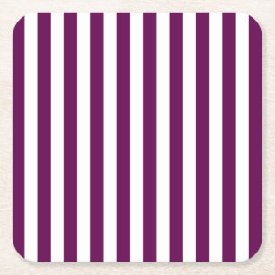 Plum and white candy stripes square paper coaster