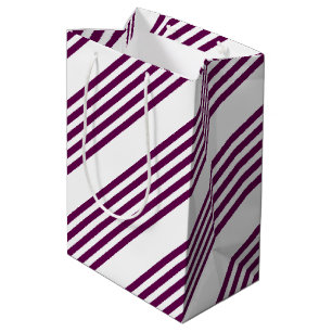 Plum and white five stripe pattern medium gift bag