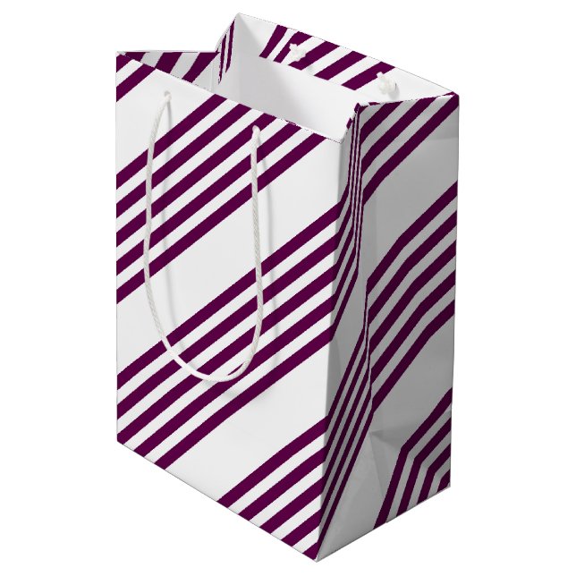 Plum and white five stripe pattern medium gift bag (Back Angled)