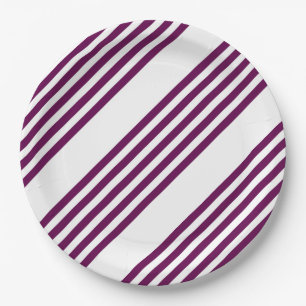Plum and white five stripe pattern paper plate