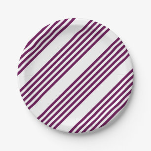 Plum and white five stripe pattern paper plate