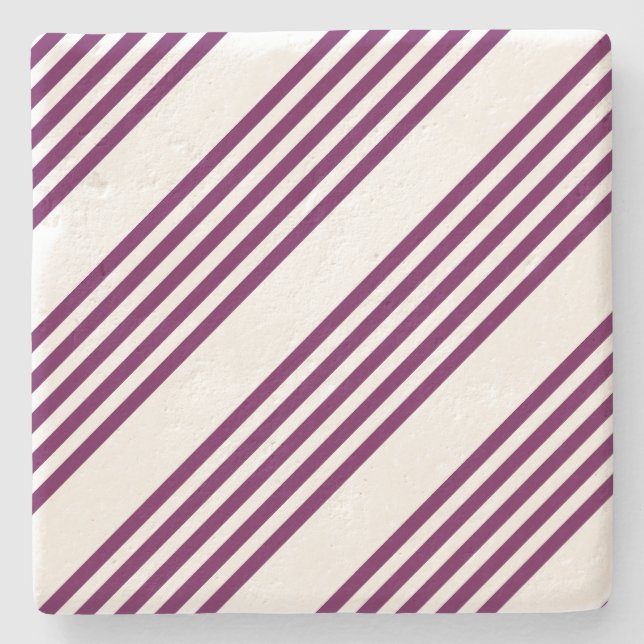 Plum and white five stripe pattern stone coaster (Front)