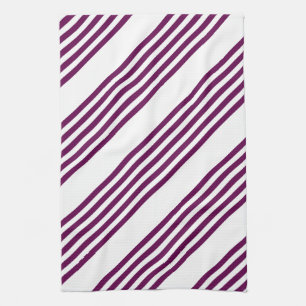 Plum and white five stripe pattern tea towel