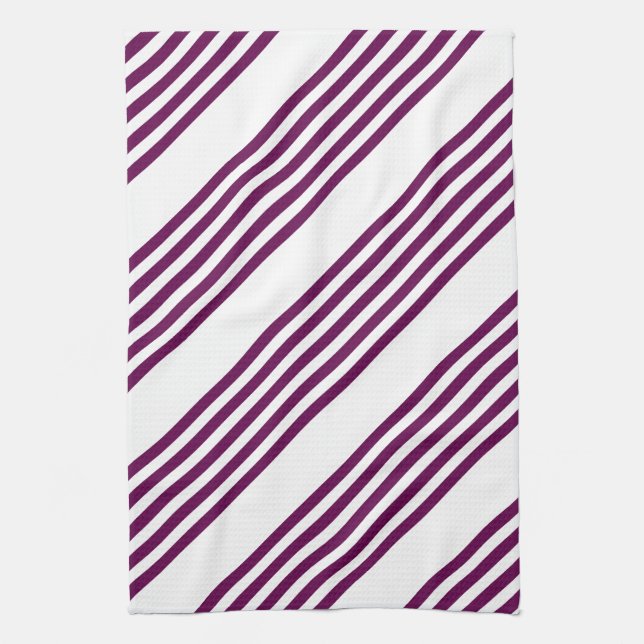 Plum and white five stripe pattern tea towel (Vertical)