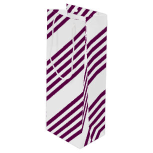 Plum and white five stripe pattern wine gift bag
