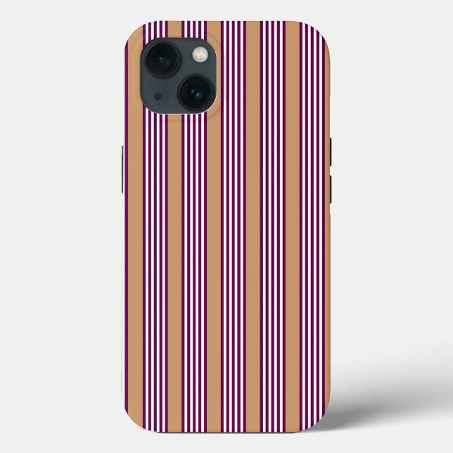 Plum and white five stripes pattern with tan Case-Mate iPhone case (Back)