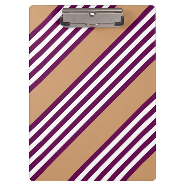 Plum and white five stripes pattern with tan clipboard (Front)