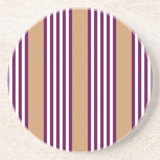 Plum and white five stripes pattern with tan coaster (Front)