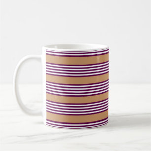 Plum and white five stripes pattern with tan coffee mug
