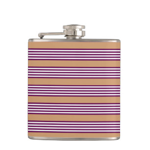 Plum and white five stripes pattern with tan hip flask
