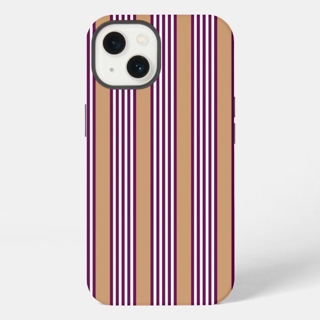 Plum and white five stripes pattern with tan iPhone case (Back)