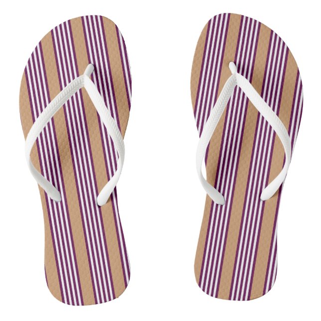 Plum and white five stripes pattern with tan jandals (Footbed)