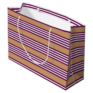 Plum and white five stripes pattern with tan large gift bag