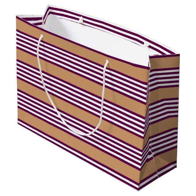Plum and white five stripes pattern with tan large gift bag (Back Angled)