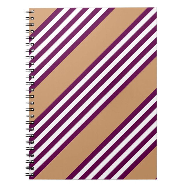 Plum and white five stripes pattern with tan notebook (Front)