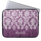 Plum and White Grunge Damask Pattern with Name