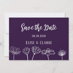 Plum and White Wildflowers Save the Date Cards
