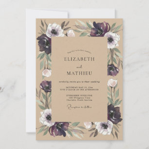 Plum Anemone Kraft Wedding Invitation