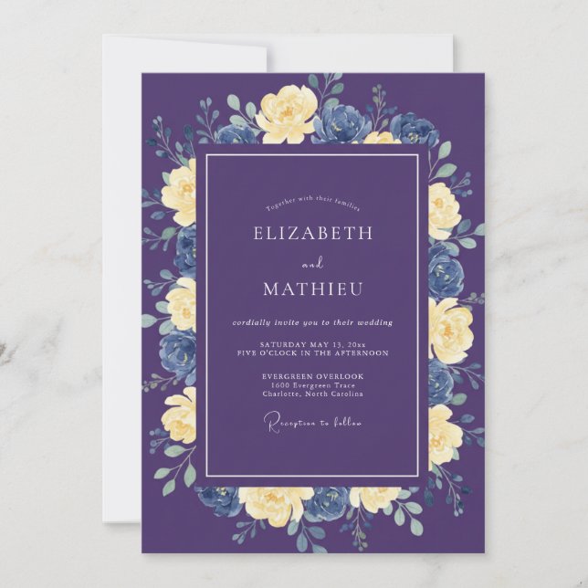 Plum Antique Cream Peony Wedding Invitation (Front)