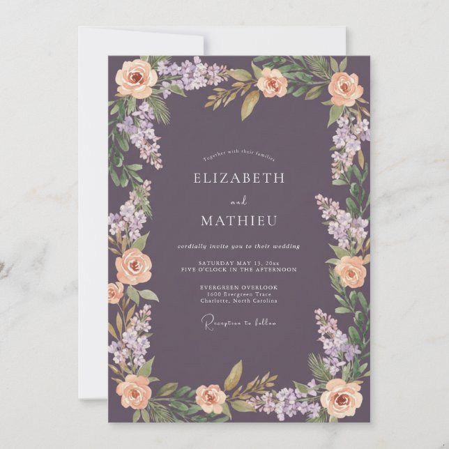 Plum Apricot Foliage Eucalyptus Wedding Invitation (Front)