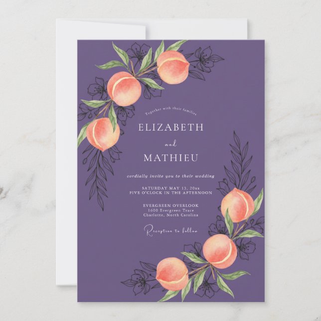 Plum Apricot Fruit Eucalyptus Wedding Invitation (Front)