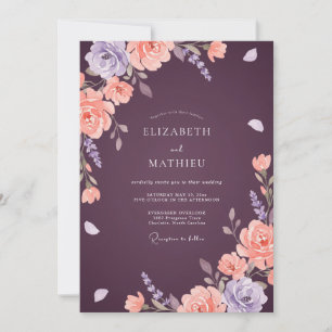 Plum Apricot Painted Wedding Invitation