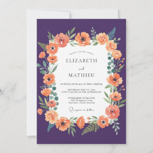 Plum Apricot Poppy Wedding Invitation