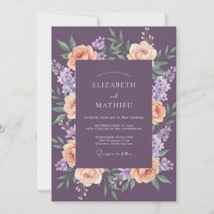 Plum Apricot Ranunculus Muted Eucalyptus Wedding Invitation