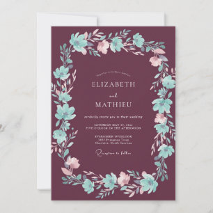 Plum Aqua Painted Wedding Invitation