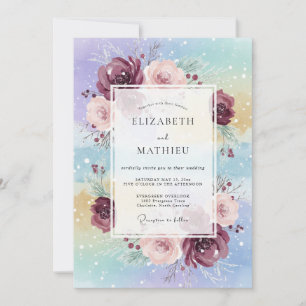 Plum Aqua Peony Wedding Invitation