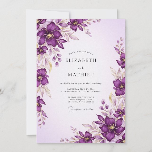 Plum Artistic Spring Wedding Invitation (Front)