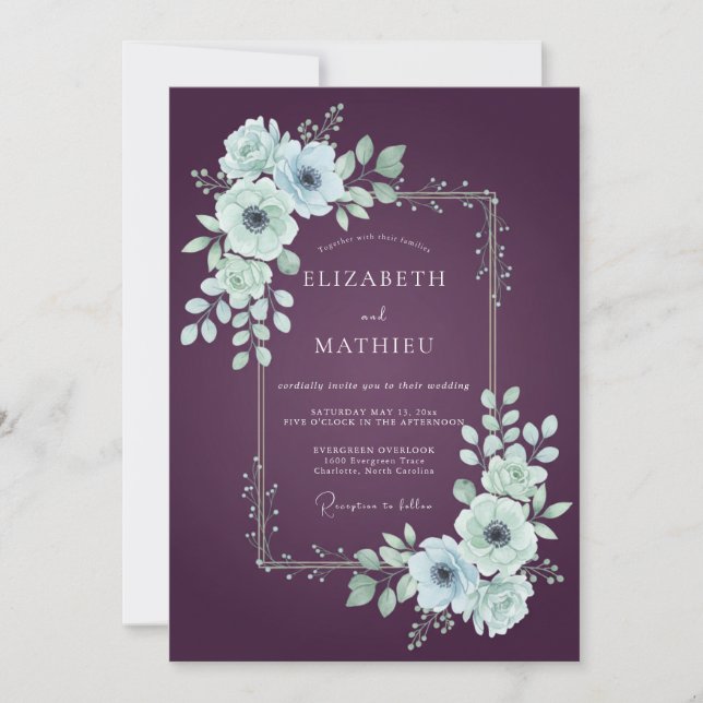 Plum Atmospheric Anemone Wedding Invitation (Front)