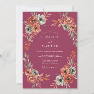 Plum Autumn Floral Wedding Invitation