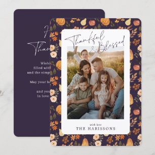 Plum autumn patterned Thanksgiving  photo card