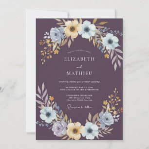 Plum Azure Anemone Wedding Invitation