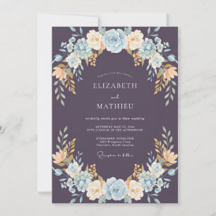 Plum Azure Leafy Wedding Invitation