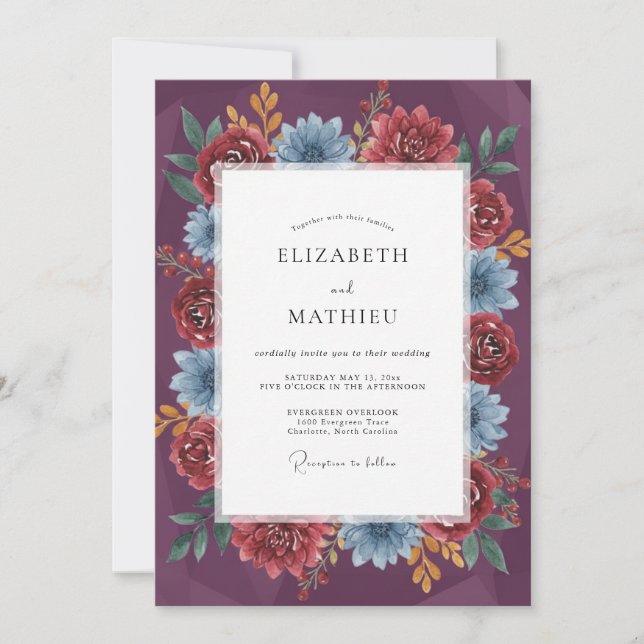 Plum Azure Wildflower Wedding Invitation (Front)