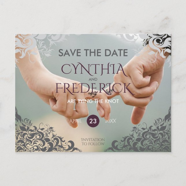 Plum Baroque Chandelier Wedding Save The Date Announcement Postcard (Front)