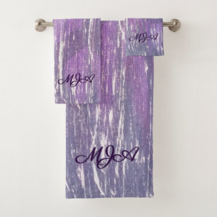Plum Bath   Purple Silver Splatter Brushstroke Towel Set