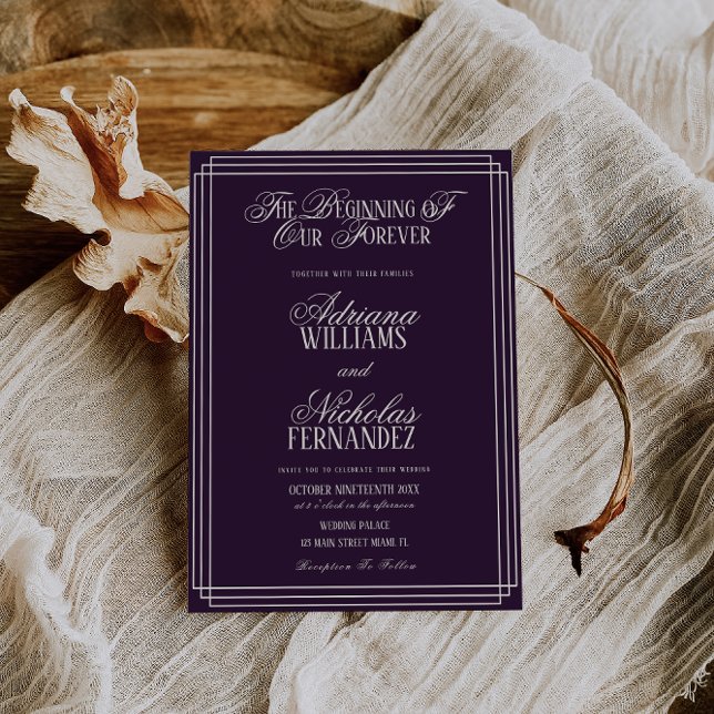 Plum Beginning Of Our Forever Timeless Wedding Invitation (Creator Uploaded)