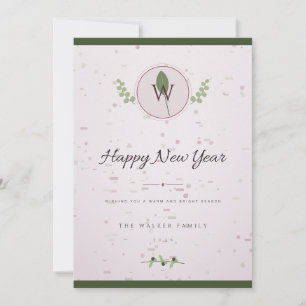 Plum Berry Laurel Monogram 1 Photo Christmas Card