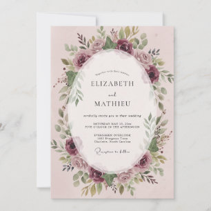 Plum Berry Wreath Wedding Invitation