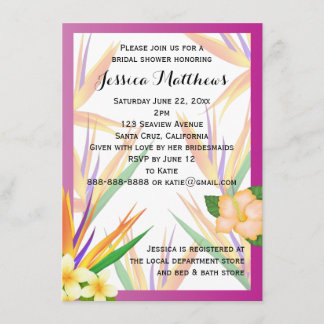 Plum Bird of Paradise Bridal Shower Wedding Invitation