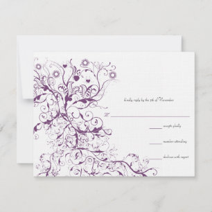 Plum Birds & Swirls Wedding RSVP Response Cards
