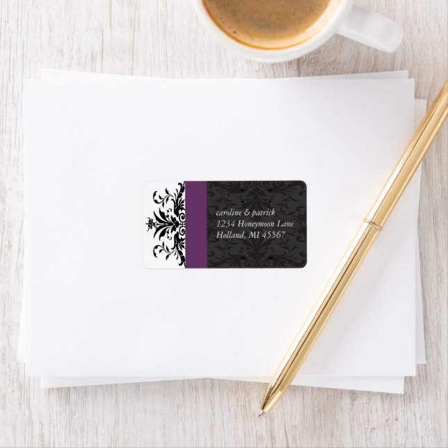 Plum Black Damask  Address Labels - (Insitu)